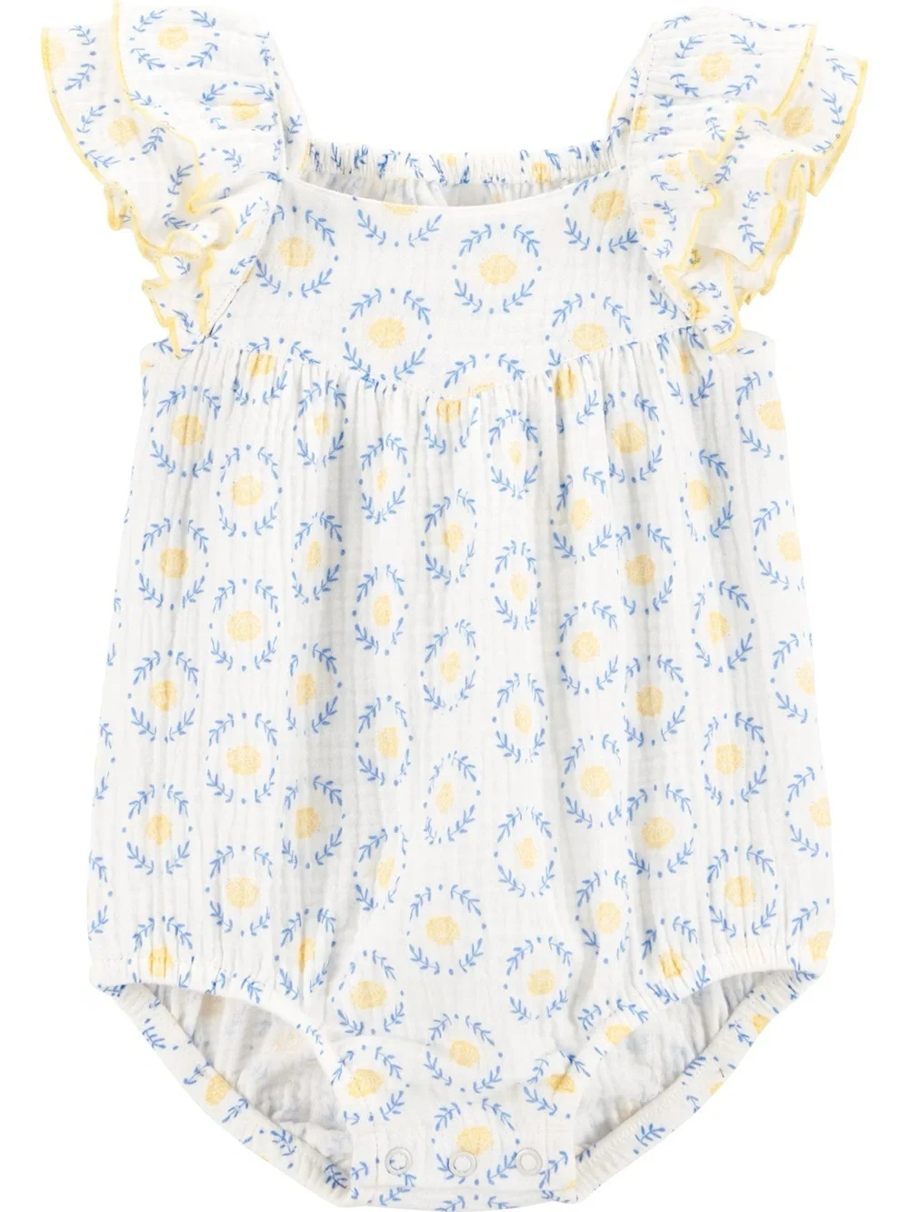 Carter's Yellow and White Floral Ruffle Baby Girl Bubble Romper